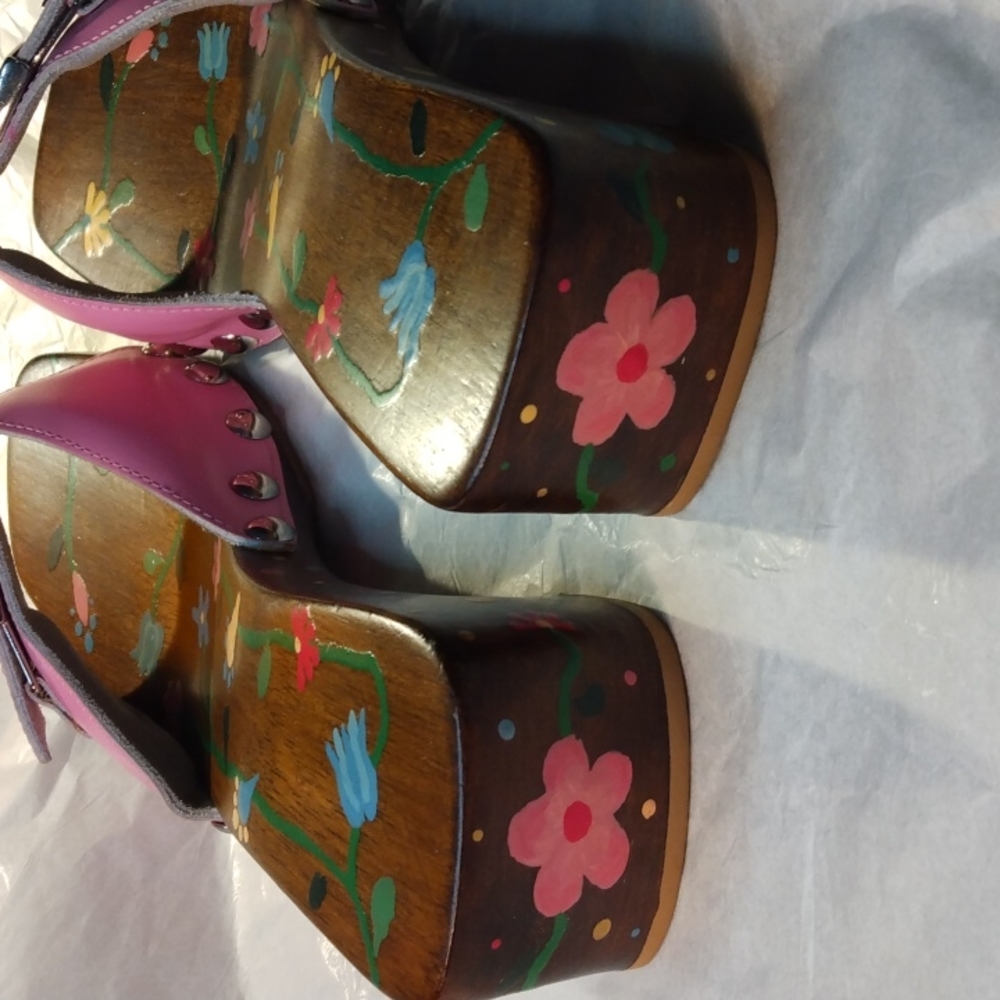 Dr. Scholl's sandals size 9 pink leather and wood - Picture 3 of 8